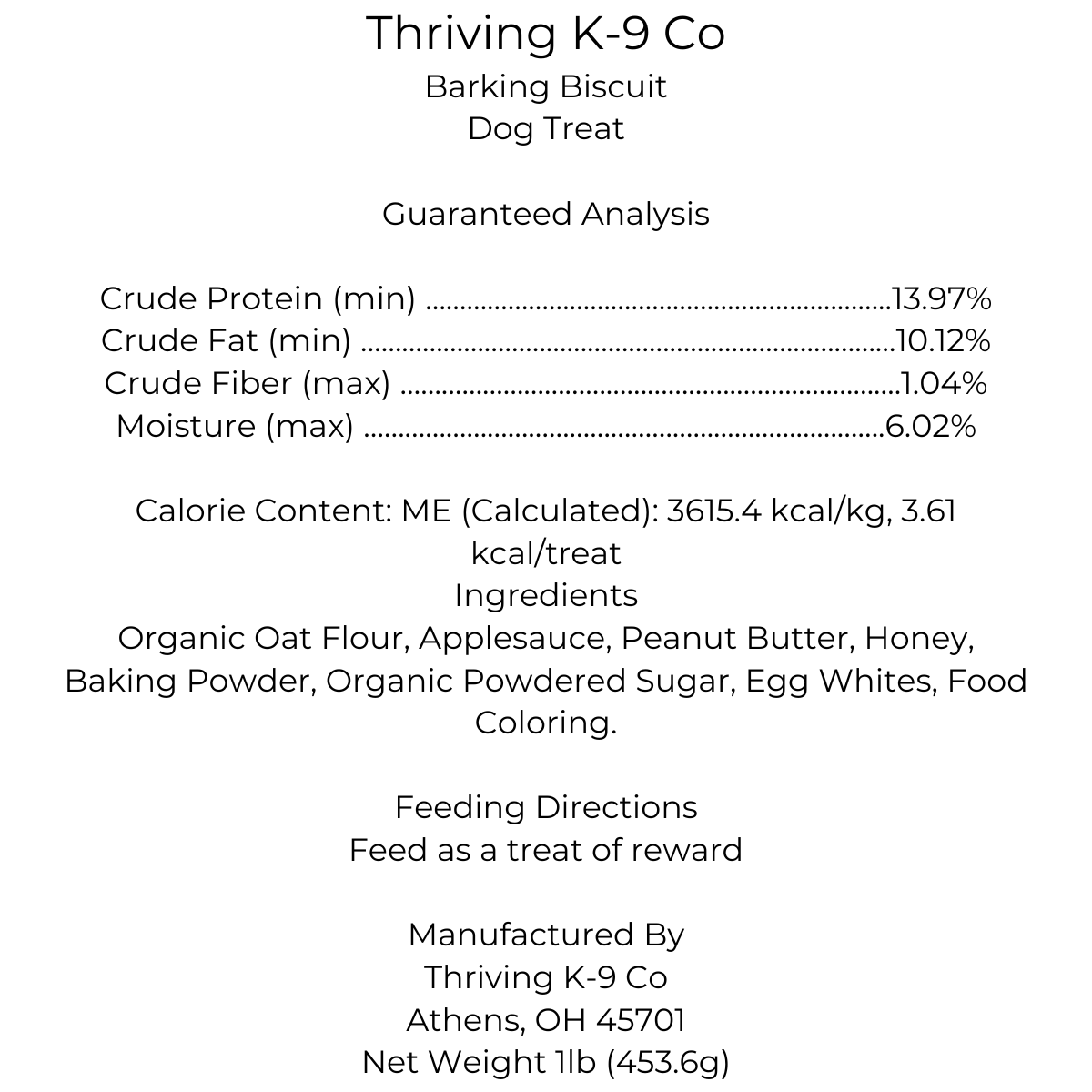 Ingredient list and guaranteed analysis for oops bag dog cookies